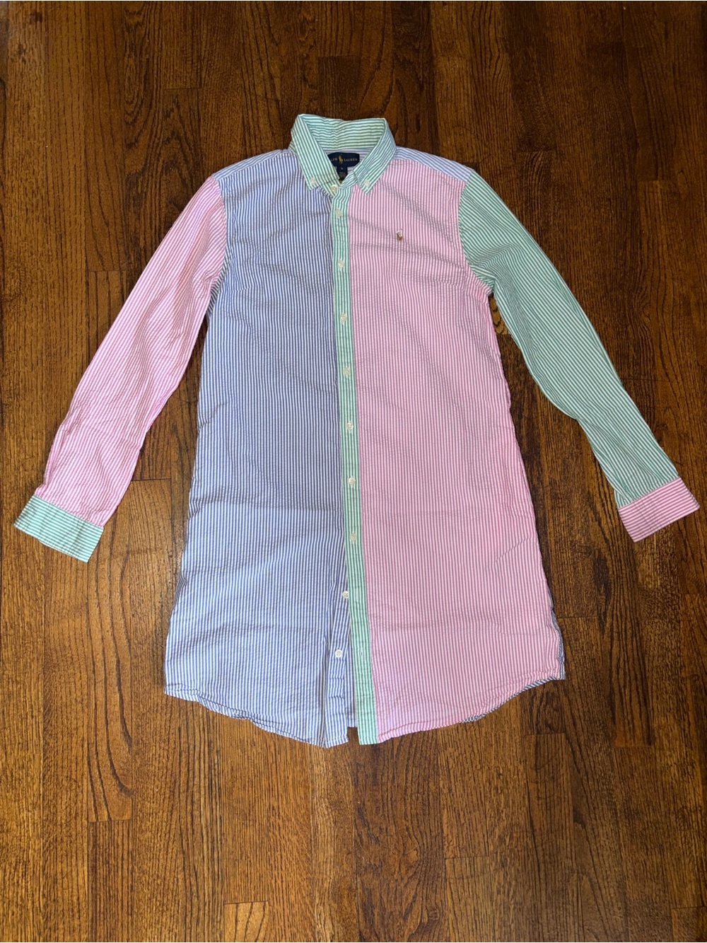Ralph Lauren Girls Size 16 Seersucker Button-Down Shirt Dress NO Belt